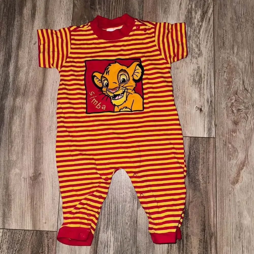 Vintage Disney The Lion King - Red & Yellow Stripe Romper Simba S Disney Store